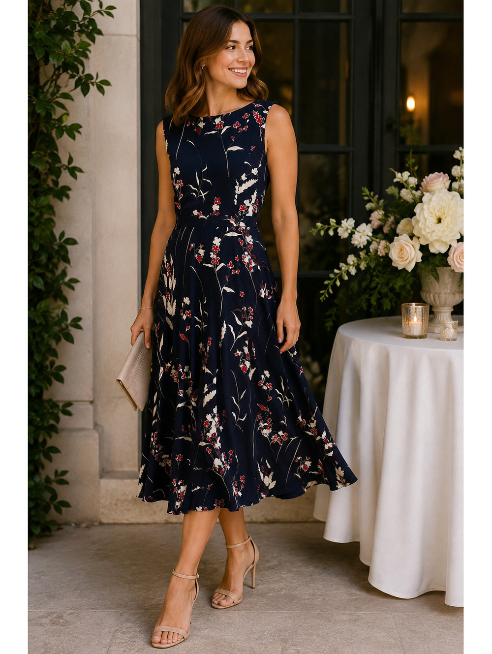 Charter Club | M | Navy Red Floral Dress